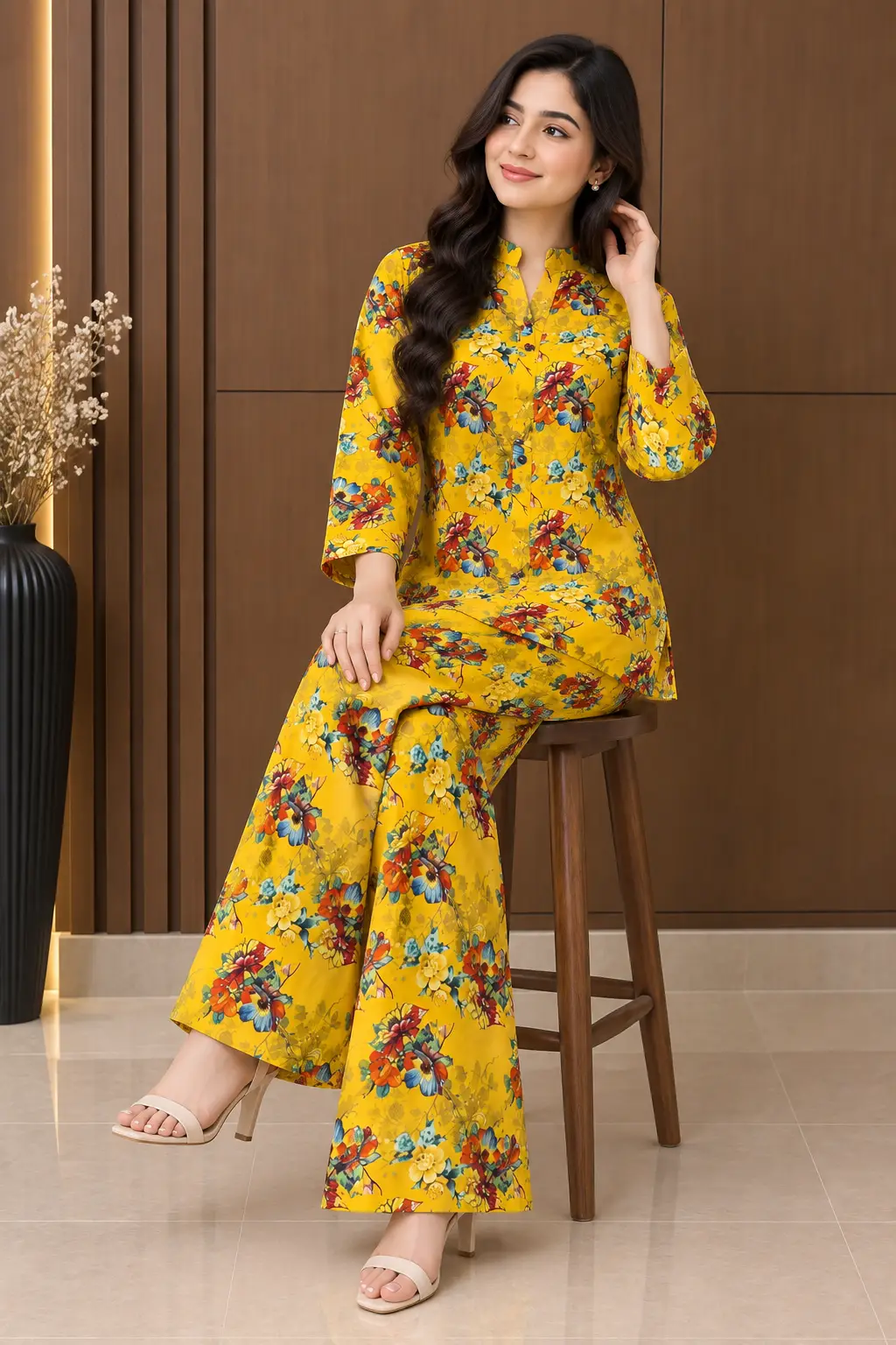 2 Pcs Women's Stitched Linen Printed Co-Ord Set