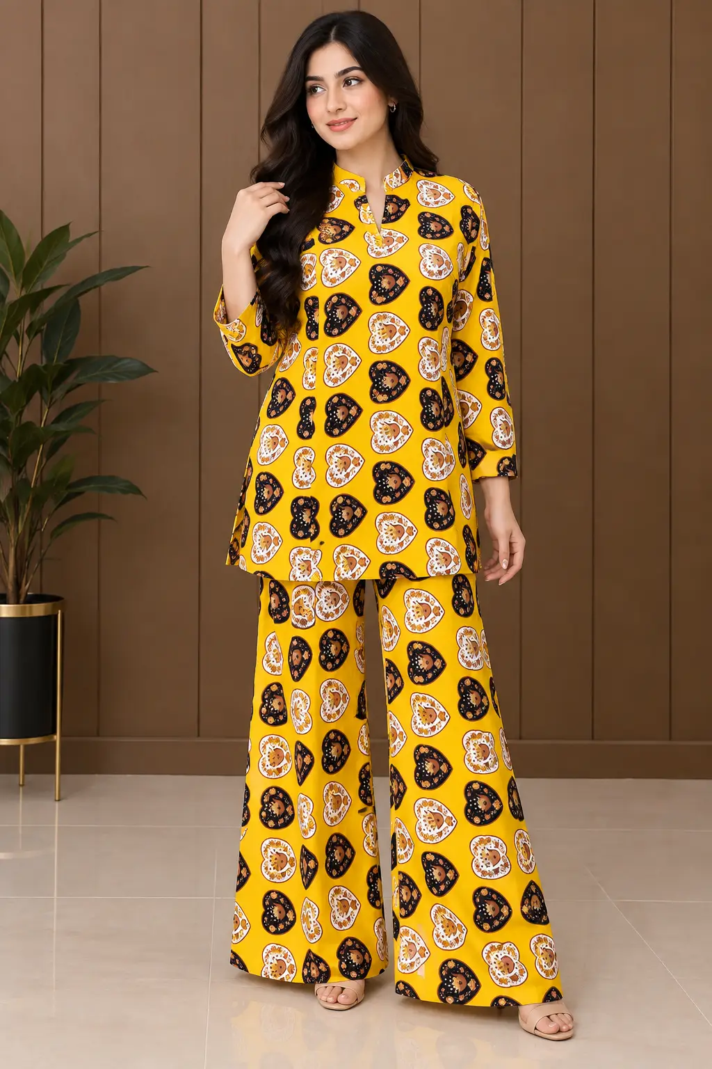 2 Pcs Women's Stitched Linen Printed Co-Ord Set
