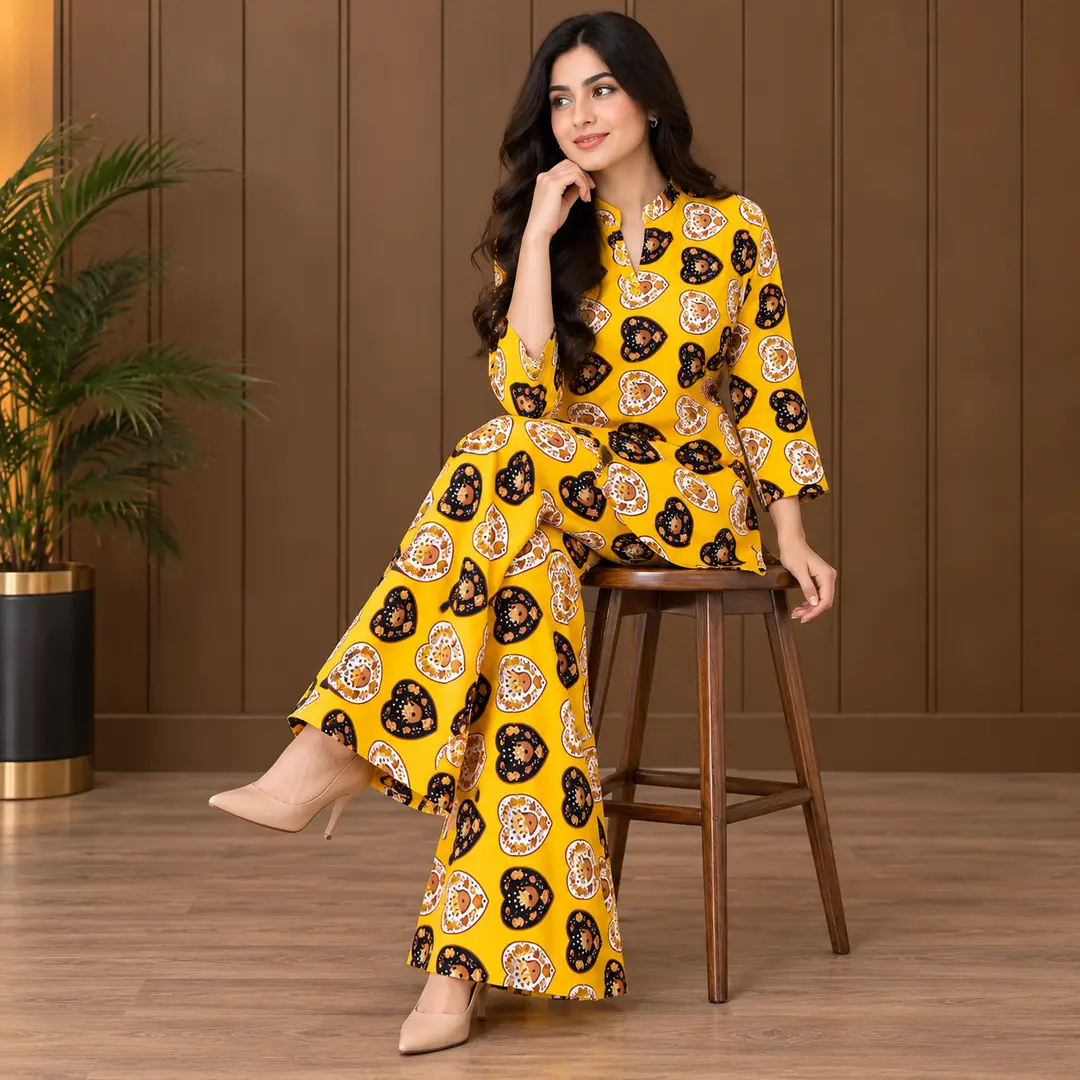 2 Pcs Women's Stitched Linen Printed Co-Ord Set