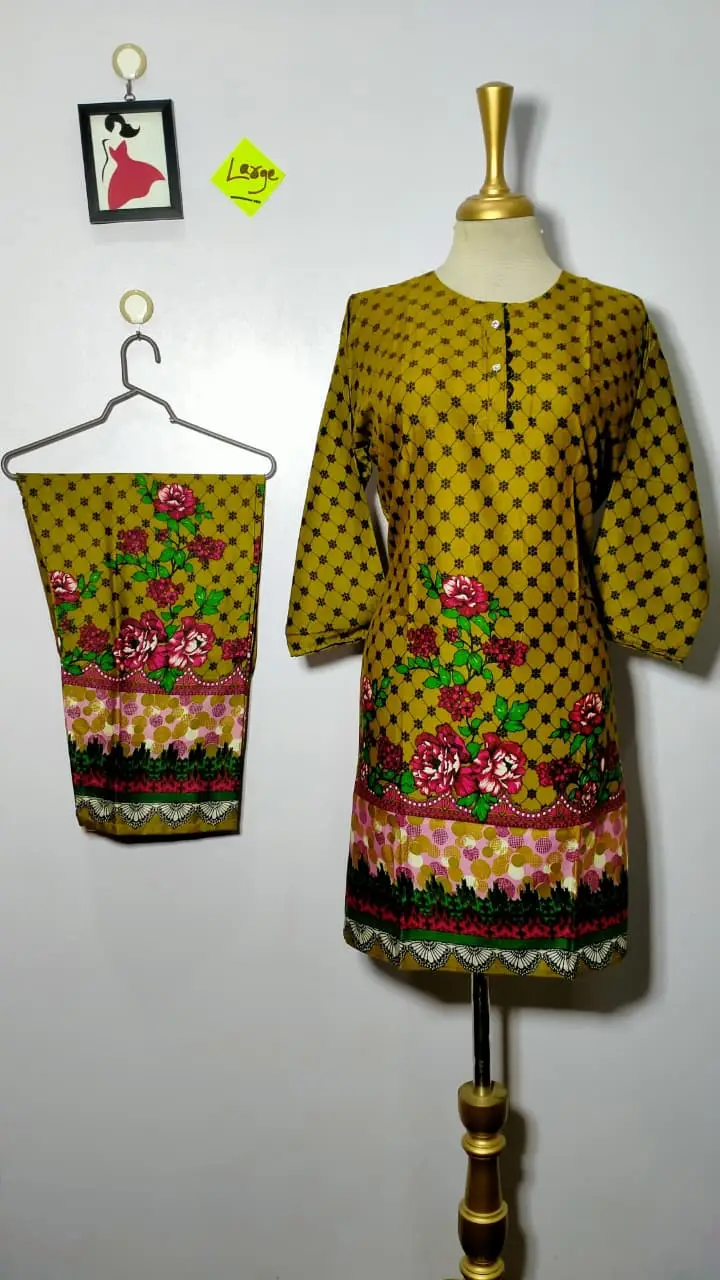2 Pcs Women's Stitched Linen Printed Shirt And Shalwar LARGE SIZE