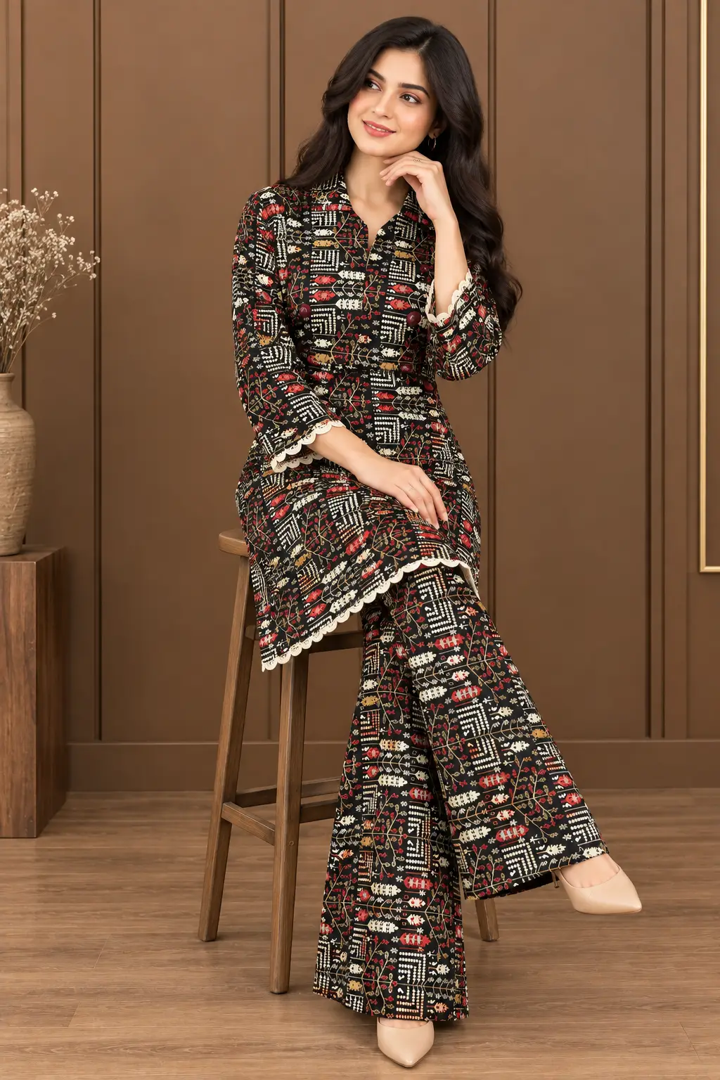 2 Pcs Women's Stitched Linen Printed Shirt And Trouser