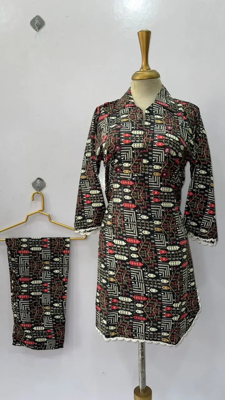 2 Pcs Women's Stitched Linen Printed Shirt And Trouser