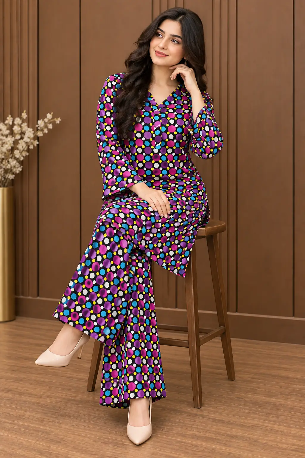 2 Pcs Women's Stitched Linen Printed Shirt And Trouser