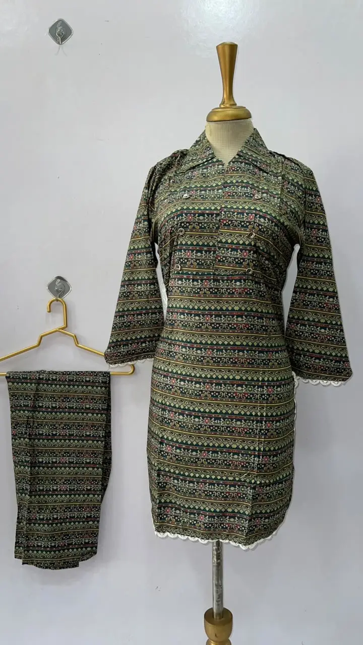 2 Pcs Women's Stitched Linen Printed Shirt And Trouser