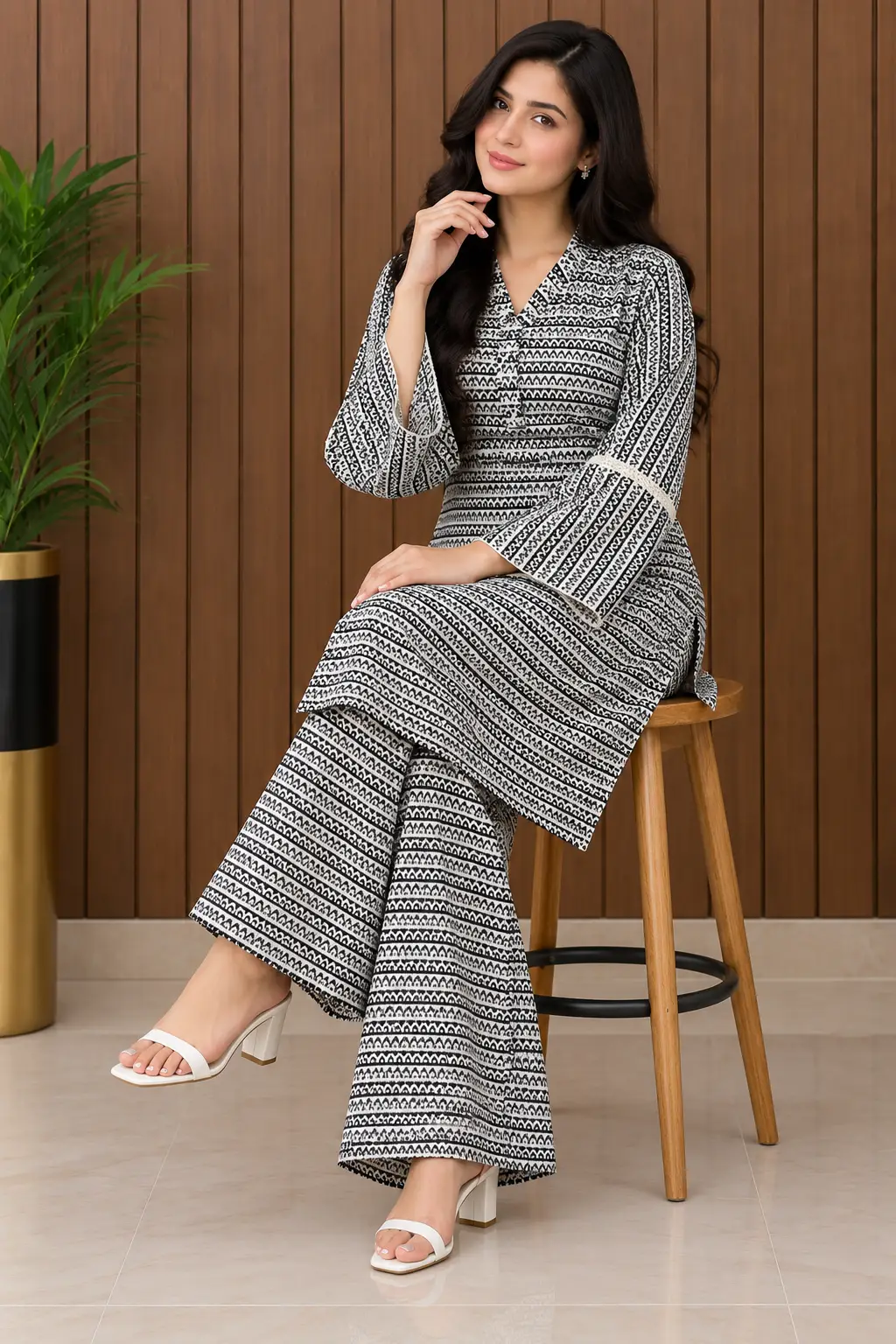 2 Pcs Women's Stitched Linen Printed Shirt And Trouser