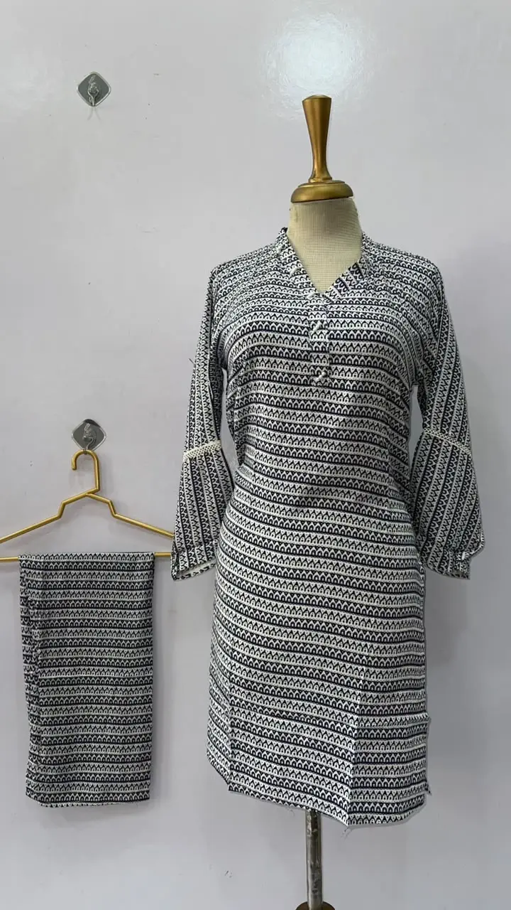 2 Pcs Women's Stitched Linen Printed Shirt And Trouser