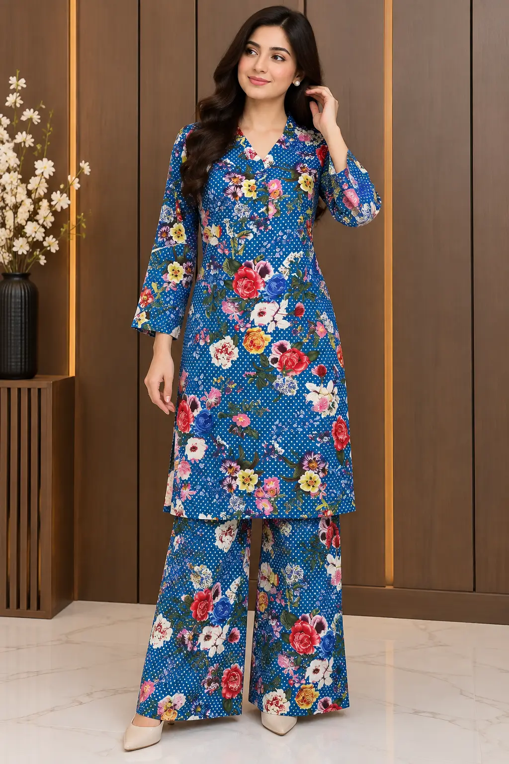 2 Pcs Women's Stitched Linen Printed Shirt And Trouser