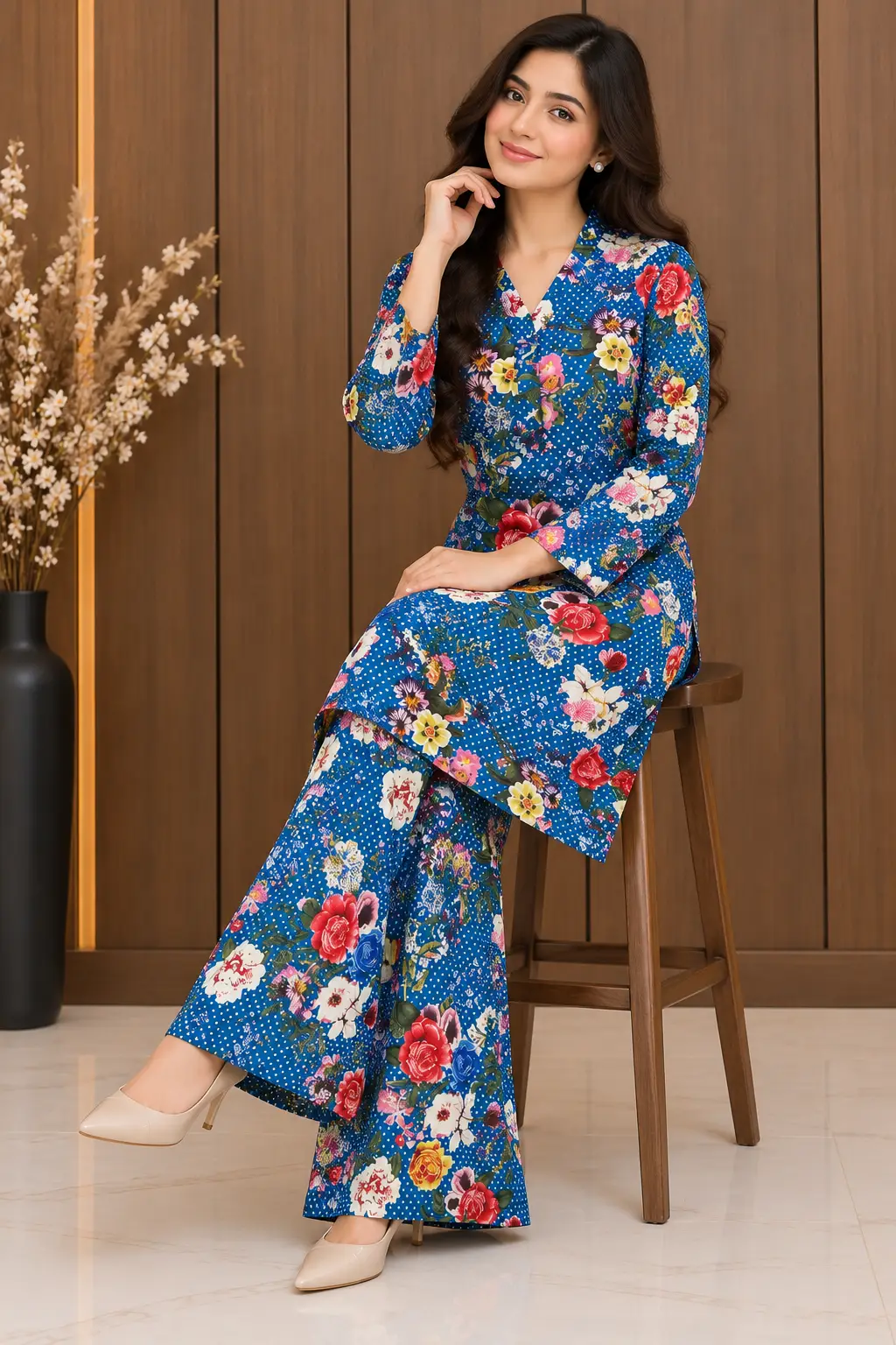 2 Pcs Women's Stitched Linen Printed Shirt And Trouser