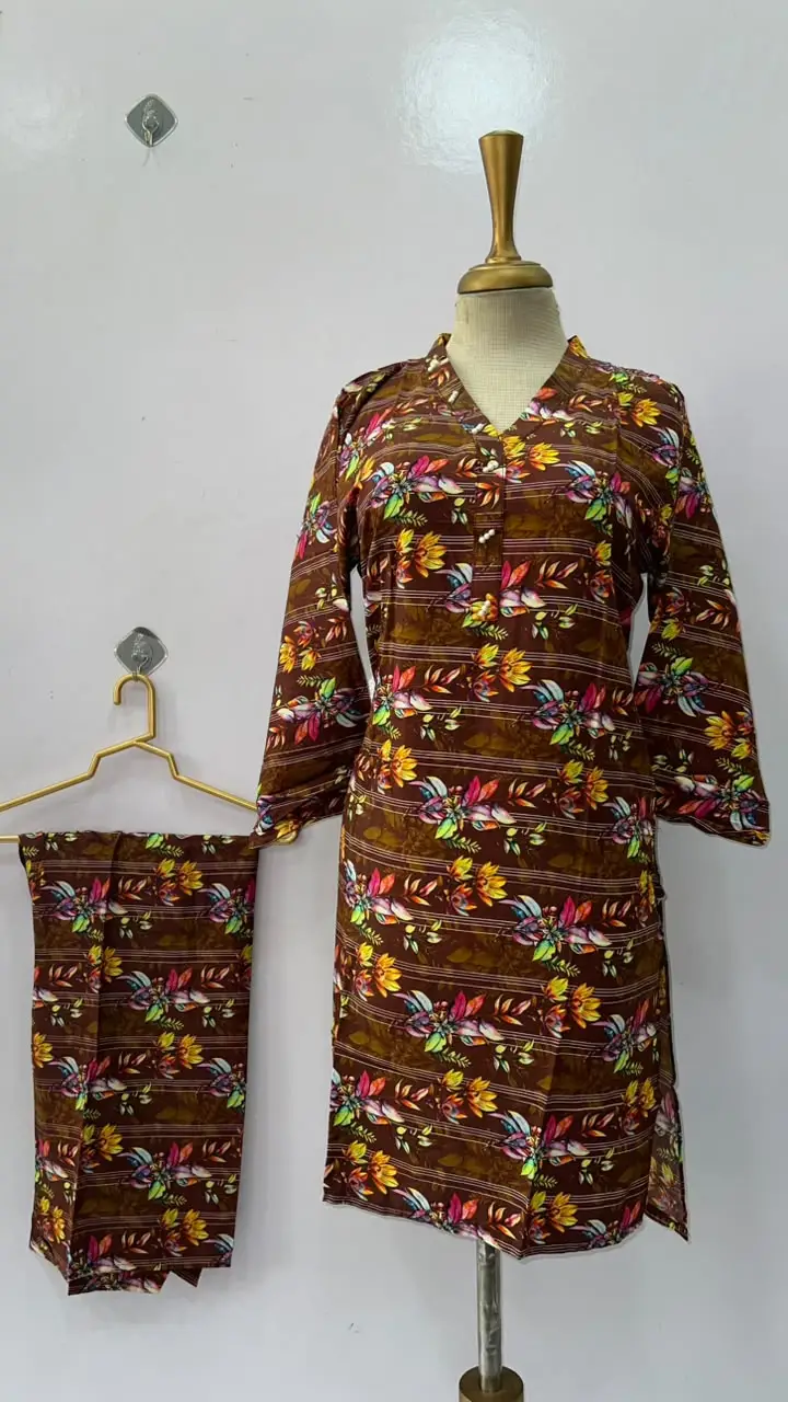 2 Pcs Women's Stitched Linen Printed Shirt And Trouser