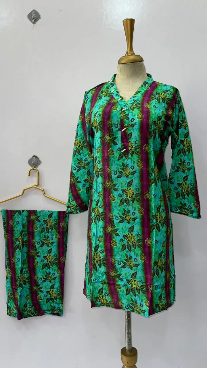 2 Pcs Women's Stitched Linen Printed Shirt And Trouser