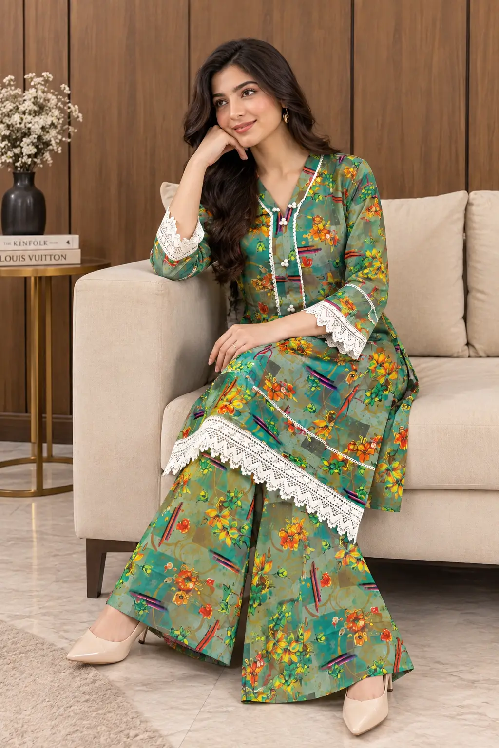 2 Pcs Women's Stitched Linen Printed Shirt And Trouser