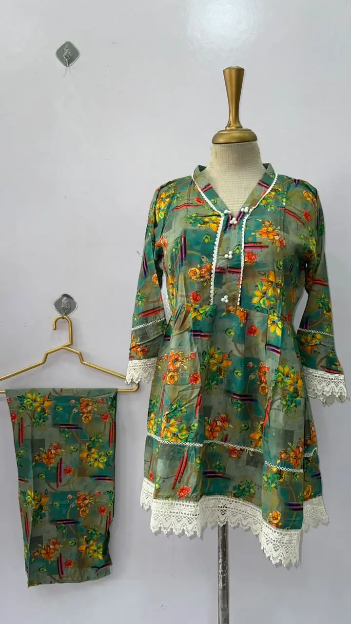 2 Pcs Women's Stitched Linen Printed Shirt And Trouser