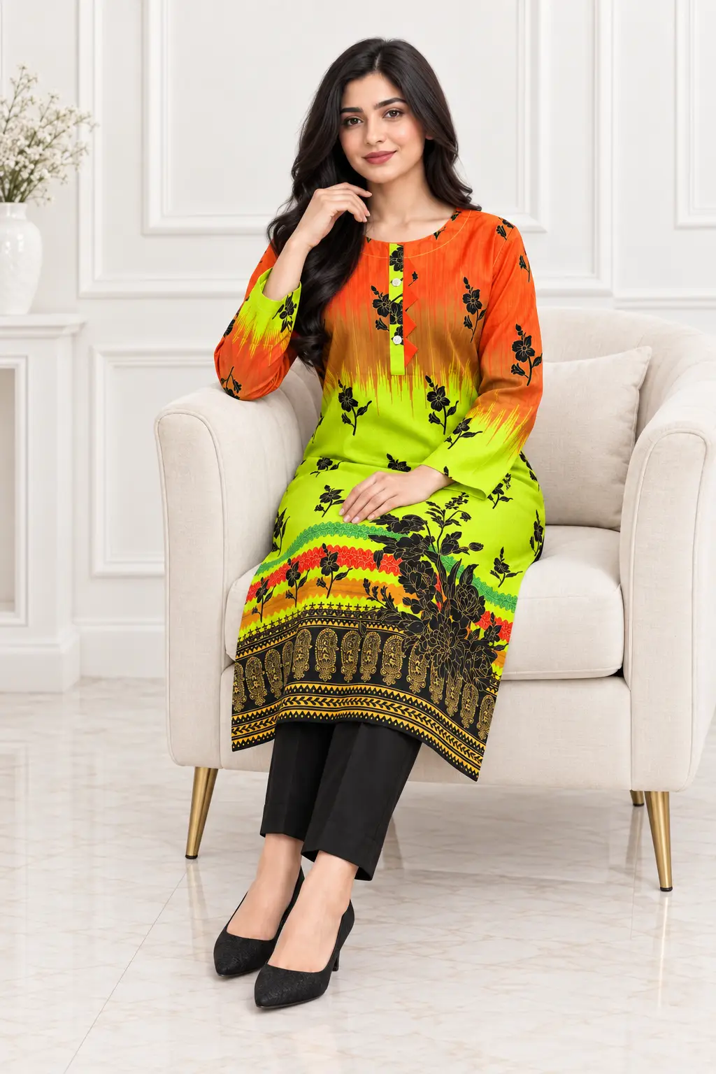 2 Pcs Women's Stitched Linen Printed Shirt And Trouser