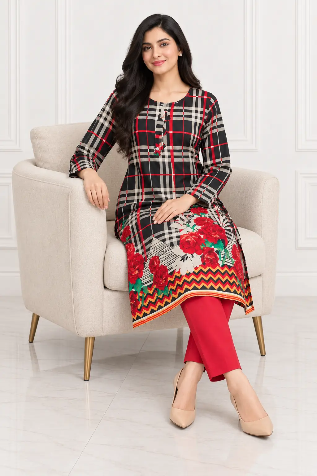2 Pcs Women's Stitched Linen Printed Shirt And Trouser