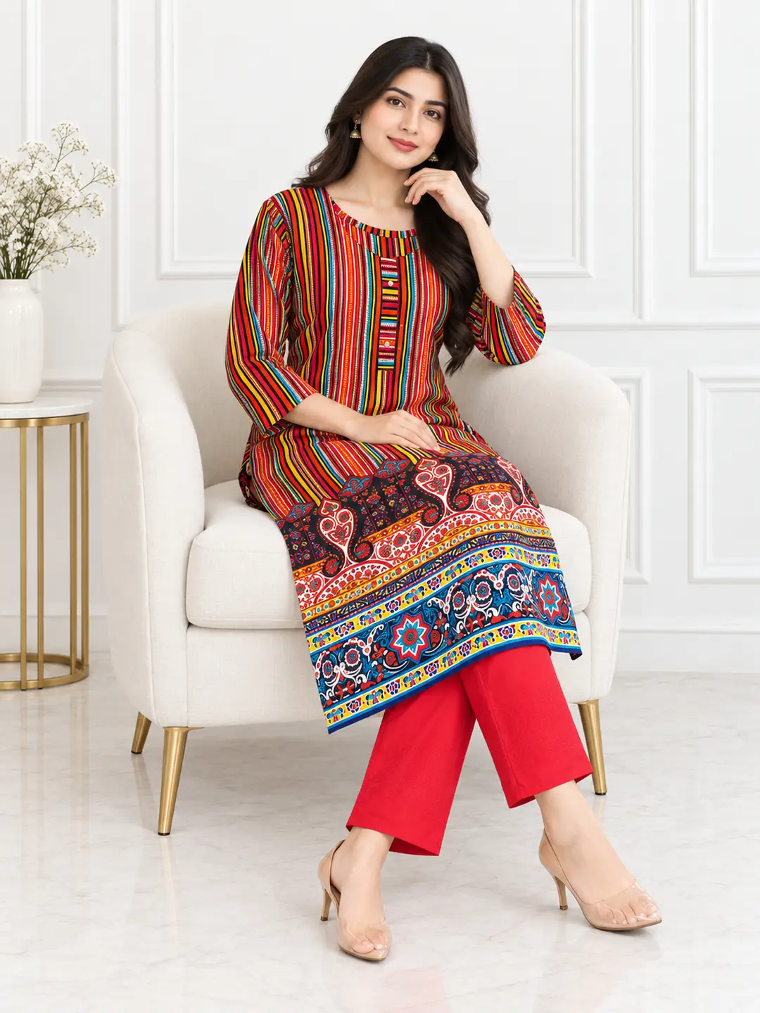 2 Pcs Women's Stitched Linen Printed Shirt And Trouser