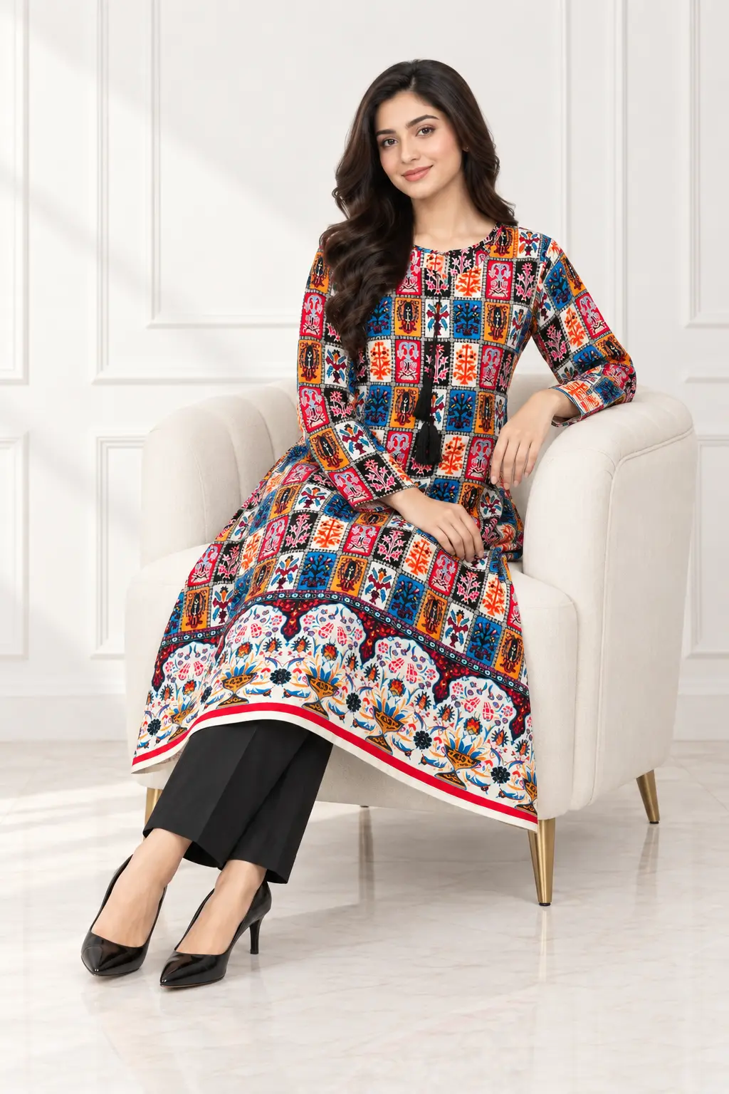 2 Pcs Women's Stitched Linen Printed Shirt And Trouser