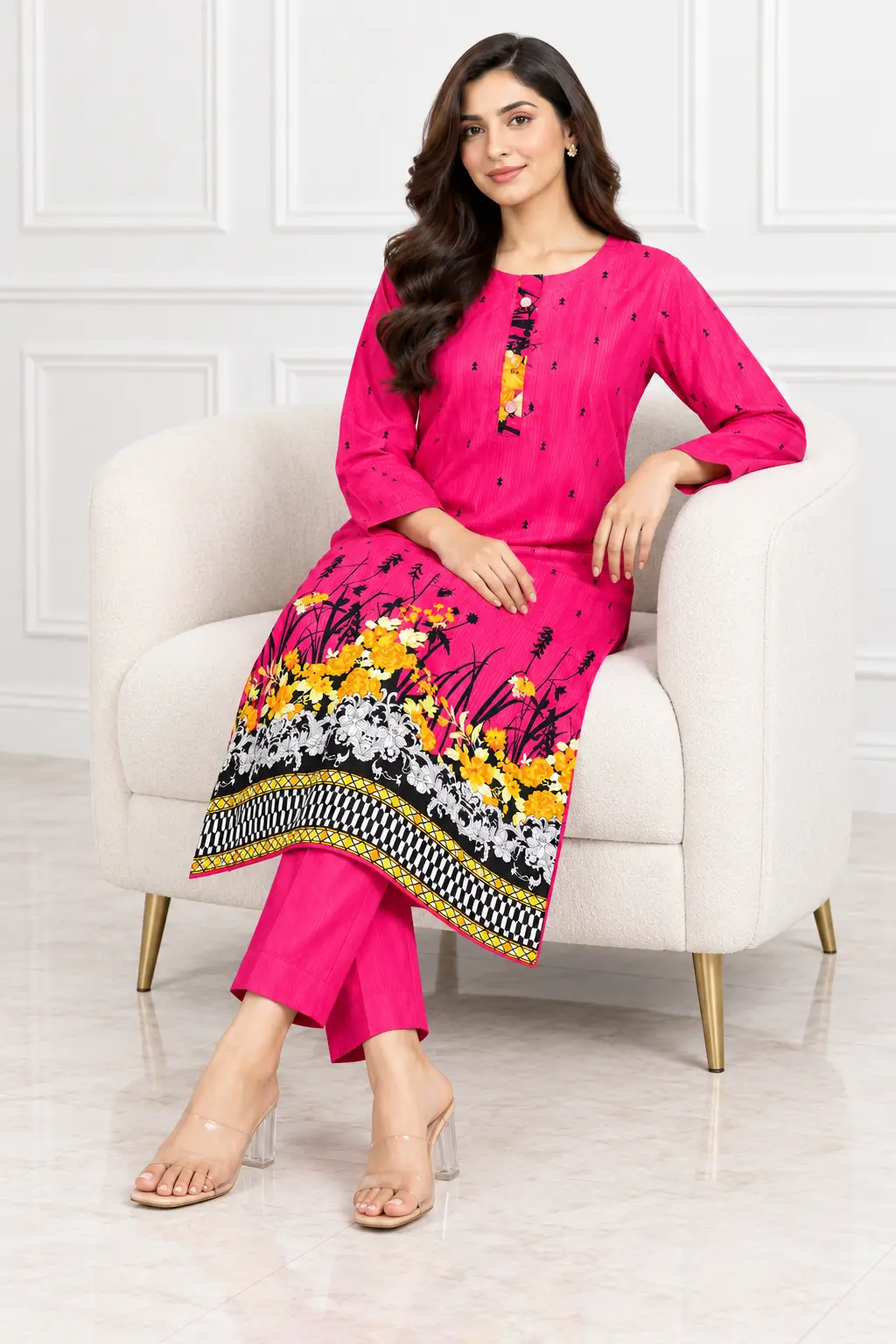 2 Pcs Women's Stitched Linen Printed Shirt And Trouser