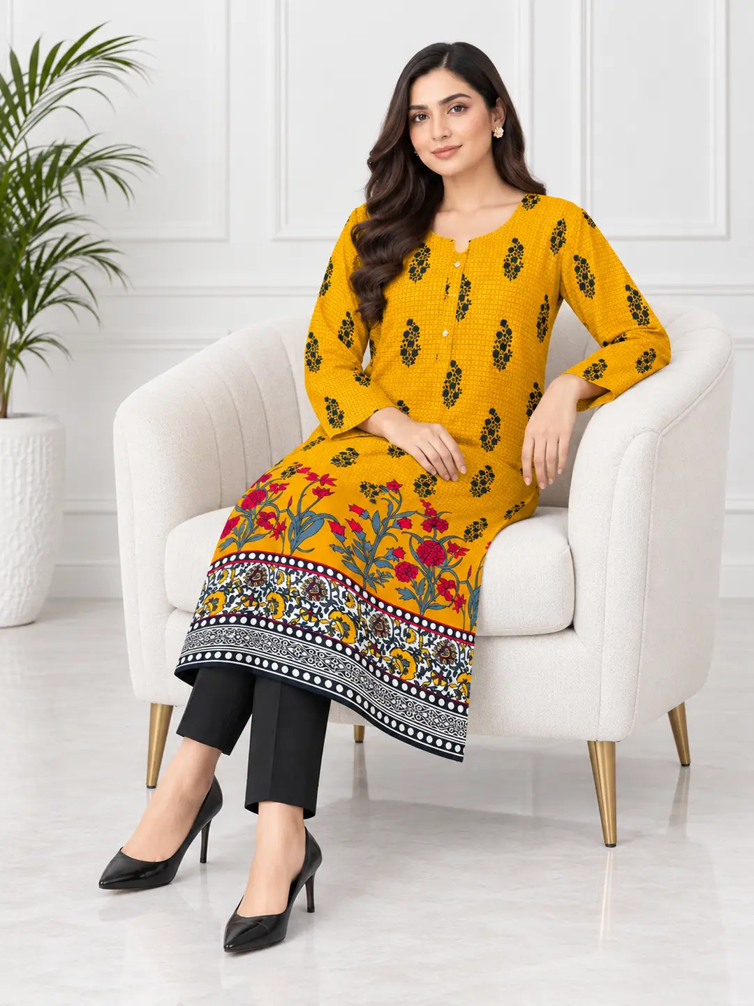 2 Pcs Women's Stitched Linen Printed Shirt And Trouser