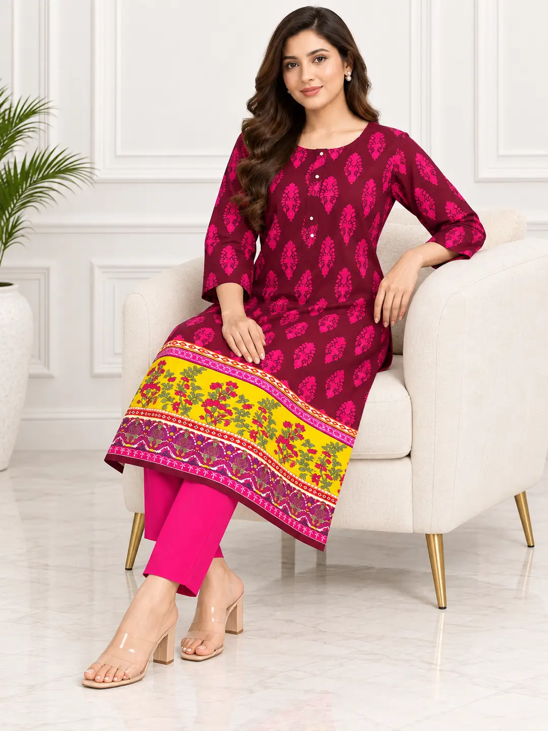 2 Pcs Women's Stitched Linen Printed Shirt And Trouser