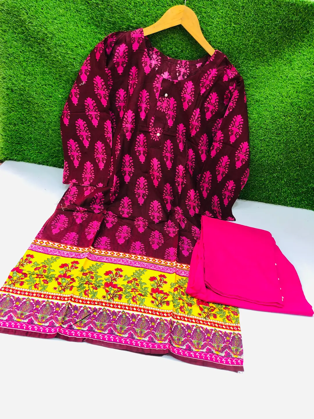 2 Pcs Women's Stitched Linen Printed Shirt And Trouser