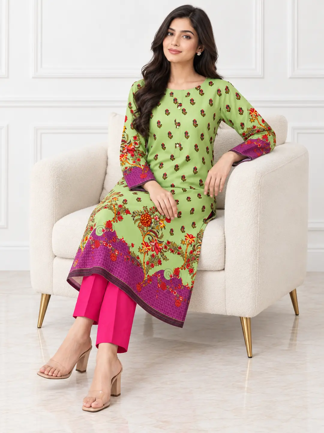 2 Pcs Women's Stitched Linen Printed Shirt And Trouser