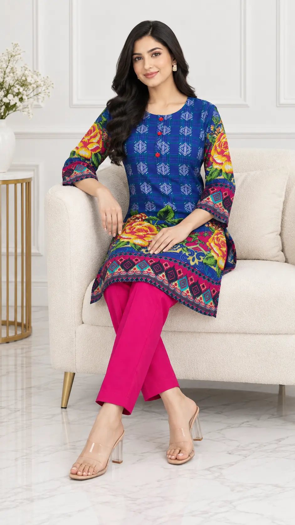 2 Pcs Women's Stitched Linen Printed Shirt And Trouser