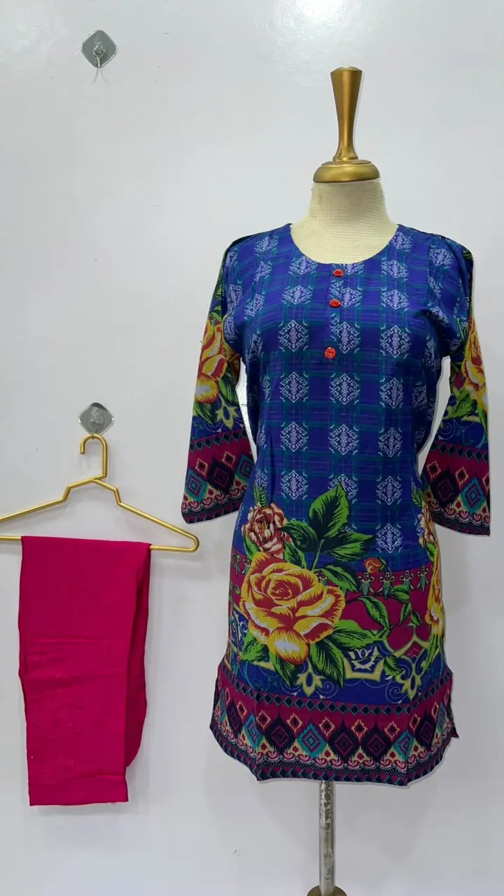 2 Pcs Women's Stitched Linen Printed Shirt And Trouser