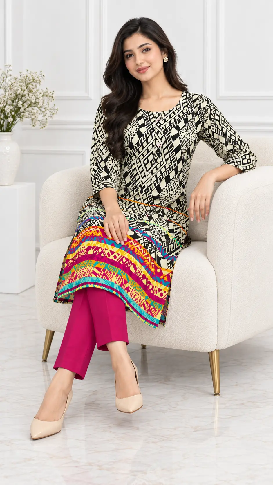 2 Pcs Women's Stitched Linen Printed Shirt And Trouser