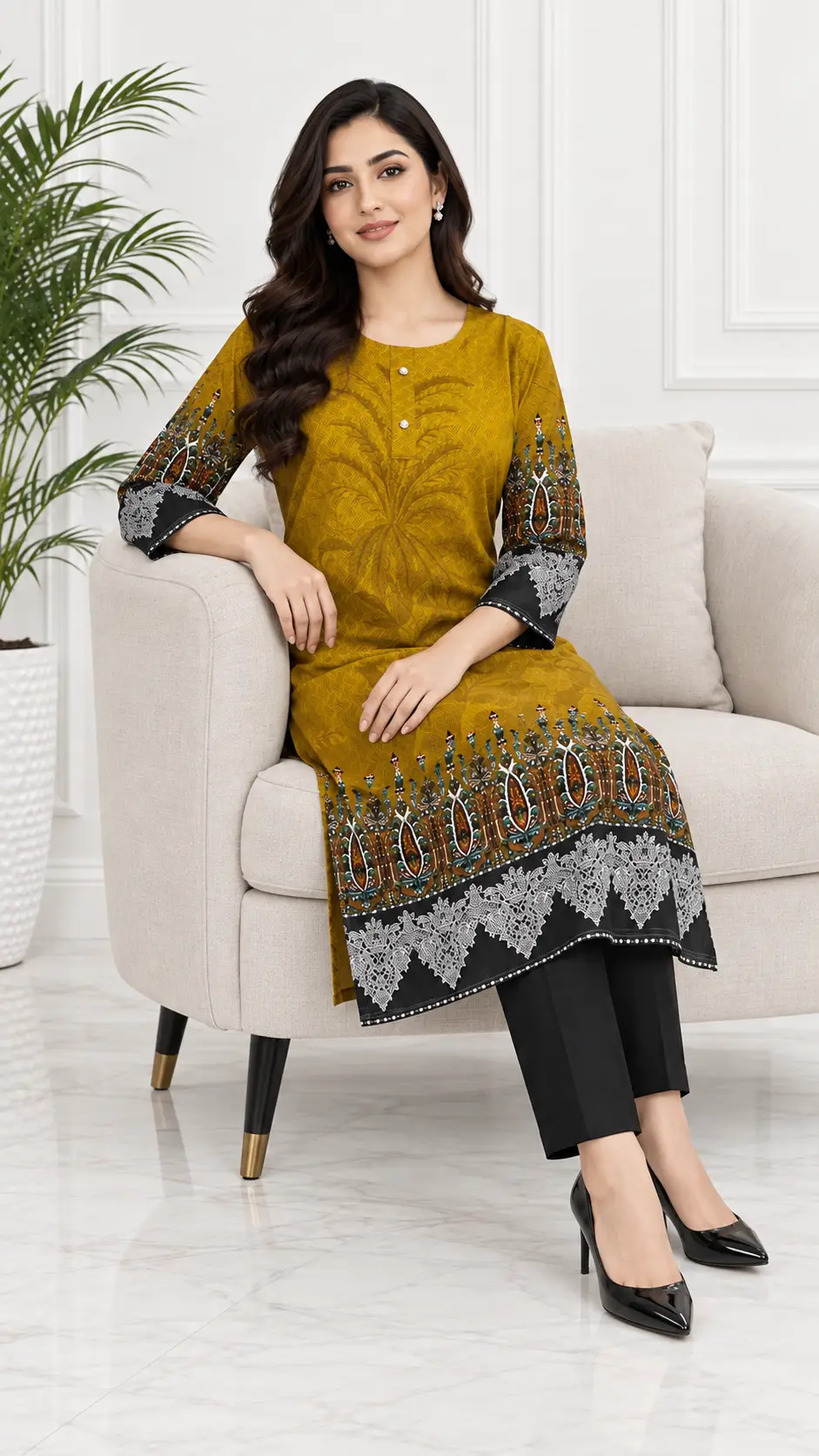 2 Pcs Women's Stitched Linen Printed Shirt And Trouser