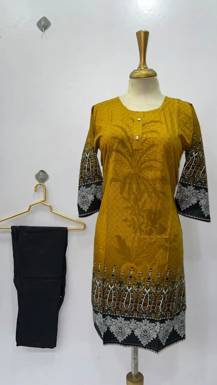 2 Pcs Women's Stitched Linen Printed Shirt And Trouser
