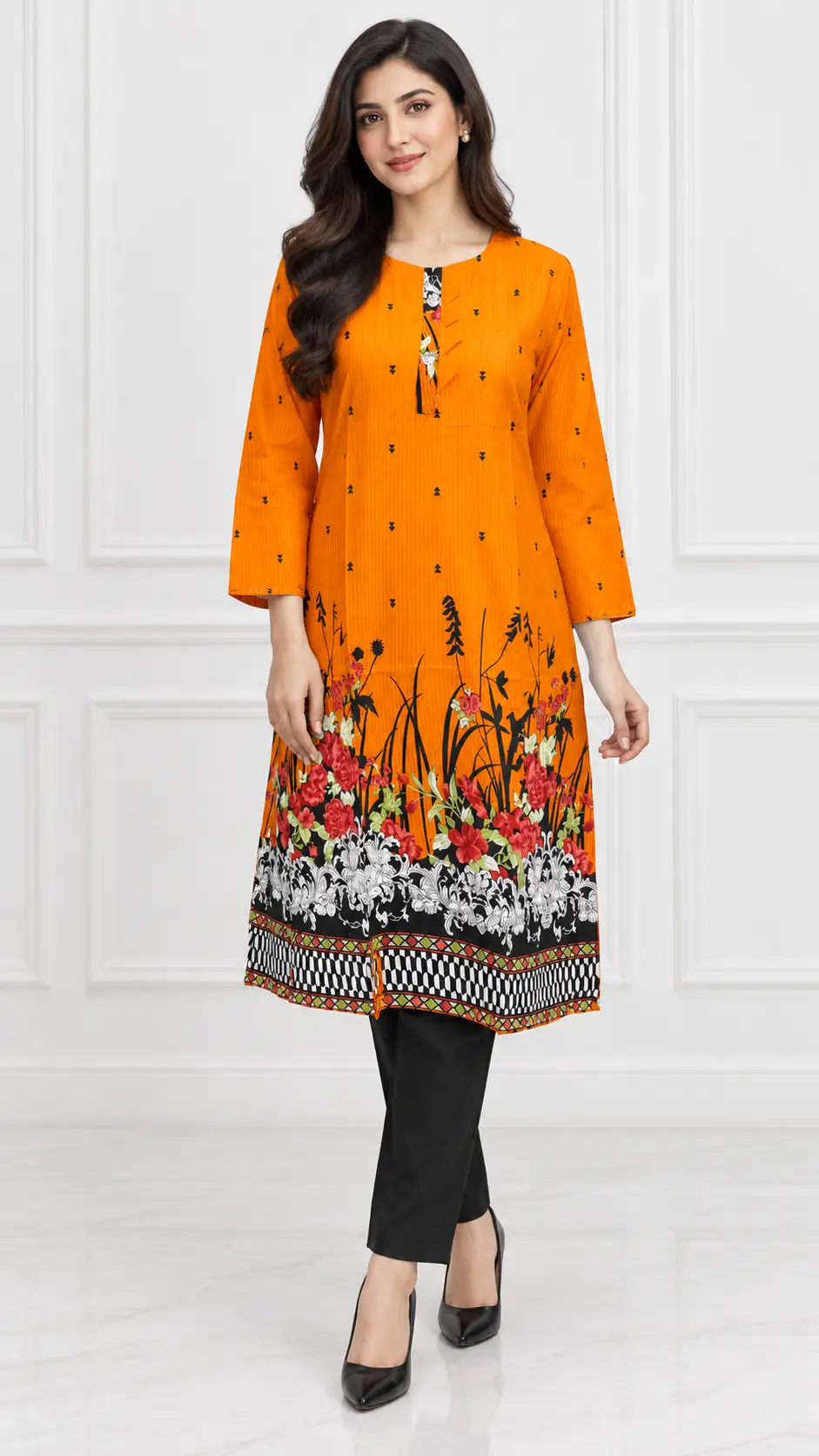 2 Pcs Women's Stitched Linen Printed Shirt And Trouser