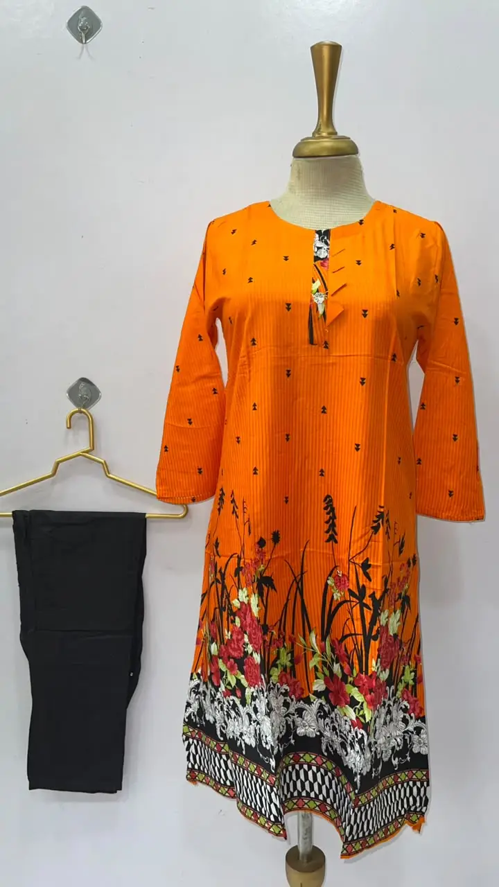 2 Pcs Women's Stitched Linen Printed Shirt And Trouser