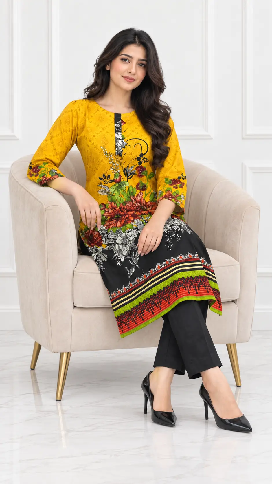 2 Pcs Women's Stitched Linen Printed Shirt And Trouser