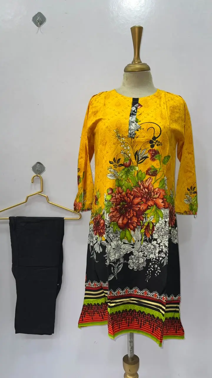 2 Pcs Women's Stitched Linen Printed Shirt And Trouser