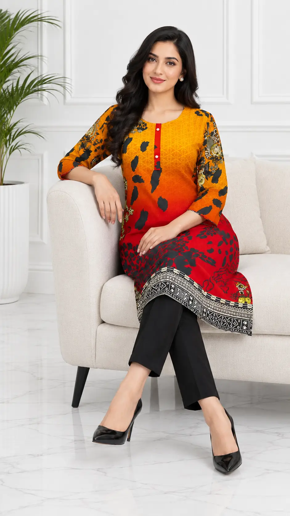 2 Pcs Women's Stitched Linen Printed Shirt And Trouser