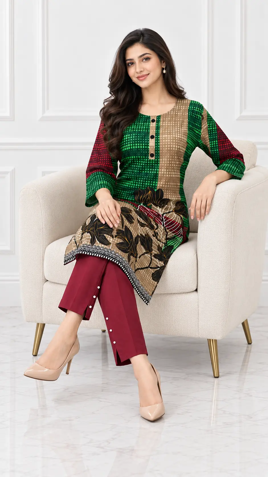 2 Pcs Women's Stitched Linen Printed Shirt And Trouser