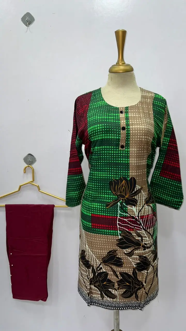 2 Pcs Women's Stitched Linen Printed Shirt And Trouser