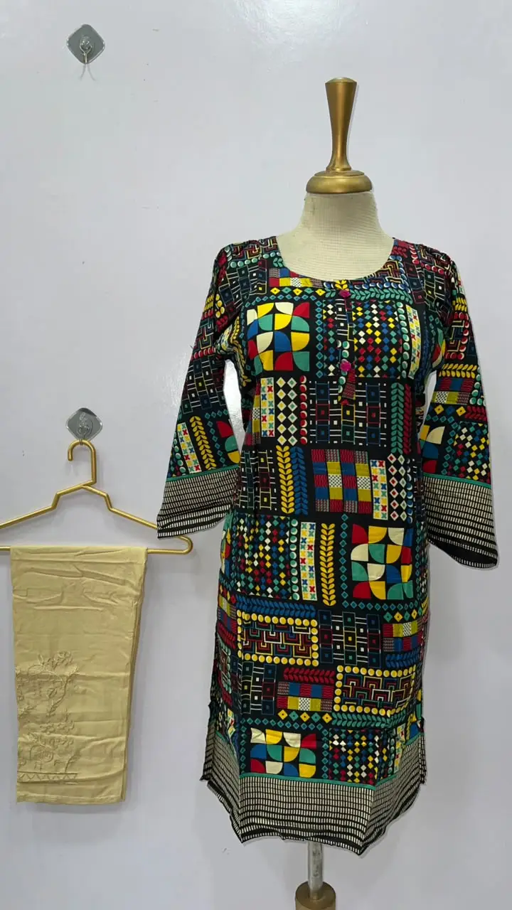 2 Pcs Women's Stitched Linen Printed Shirt And Trouser