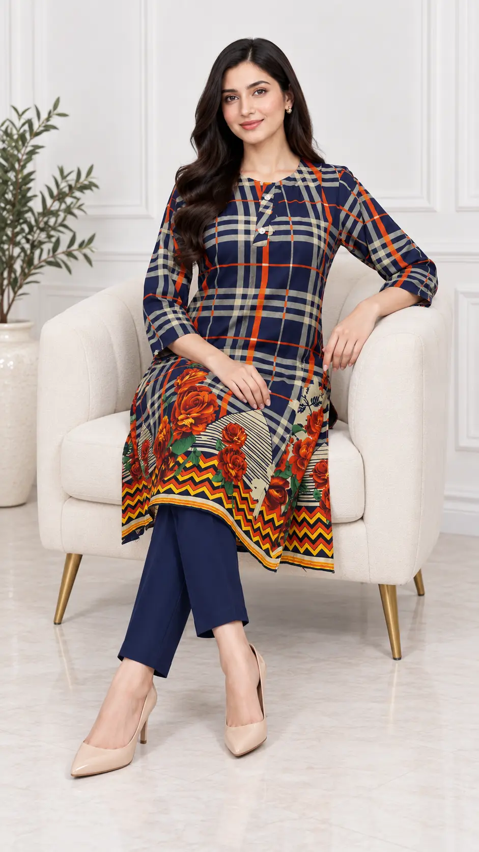 2 Pcs Women's Stitched Linen Printed Shirt And Trouser