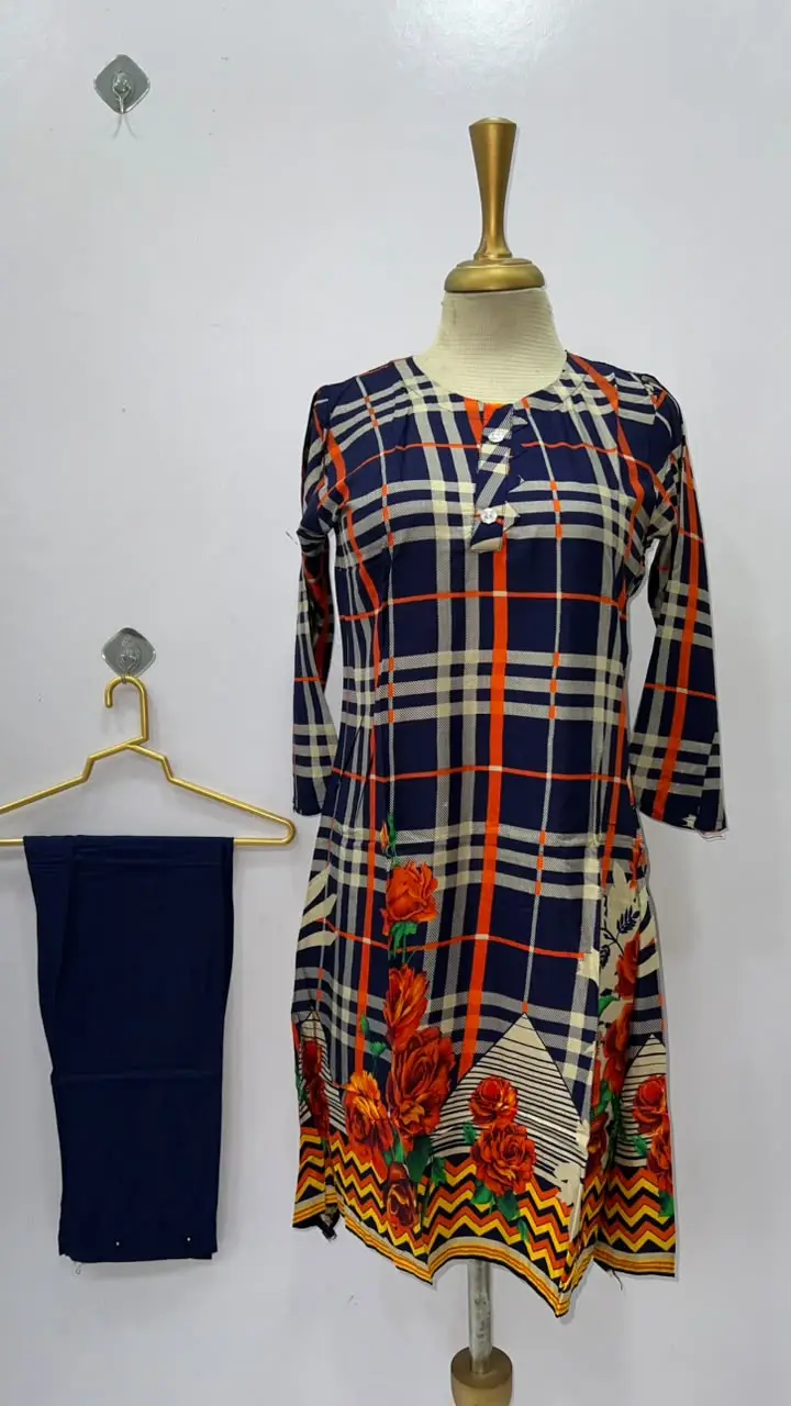 2 Pcs Women's Stitched Linen Printed Shirt And Trouser