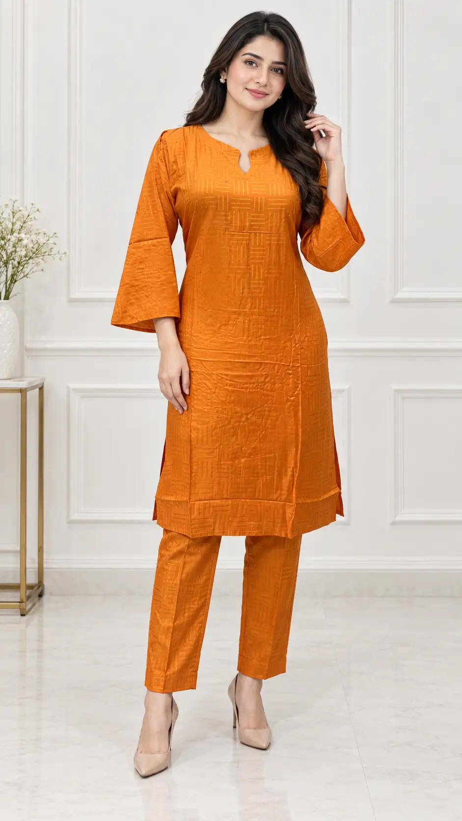 2 Pcs Women's Stitched Linen Printed Shirt And Trouser