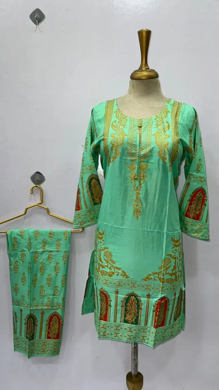 2 Pcs Women's Stitched Linen Printed Shirt And Trouser