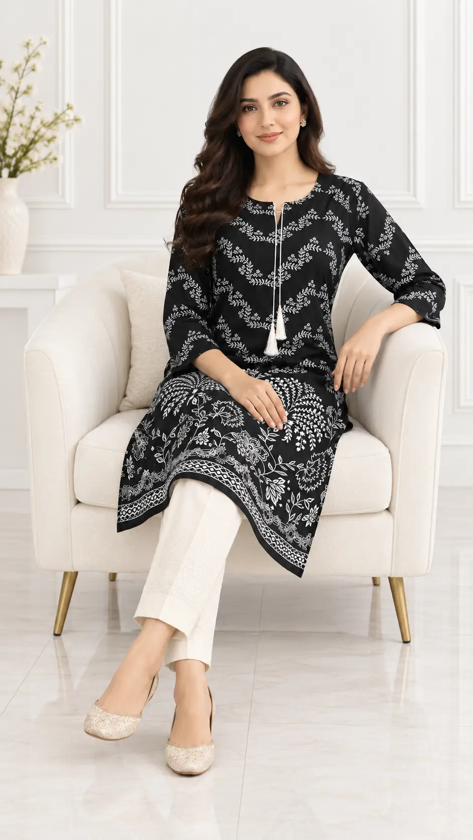 2 Pcs Women's Stitched Linen Printed Shirt And Trouser
