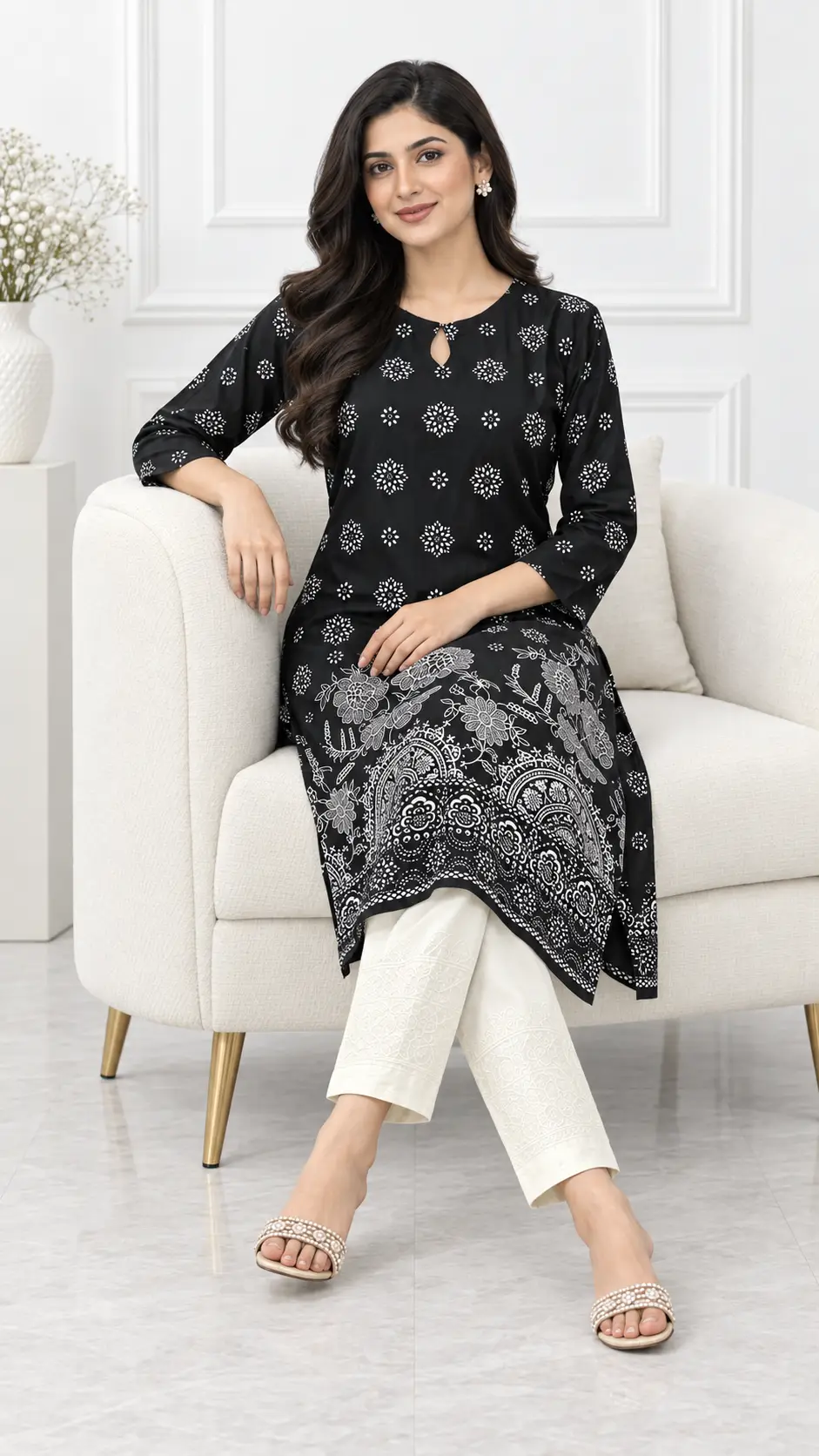 2 Pcs Women's Stitched Linen Printed Shirt And Trouser