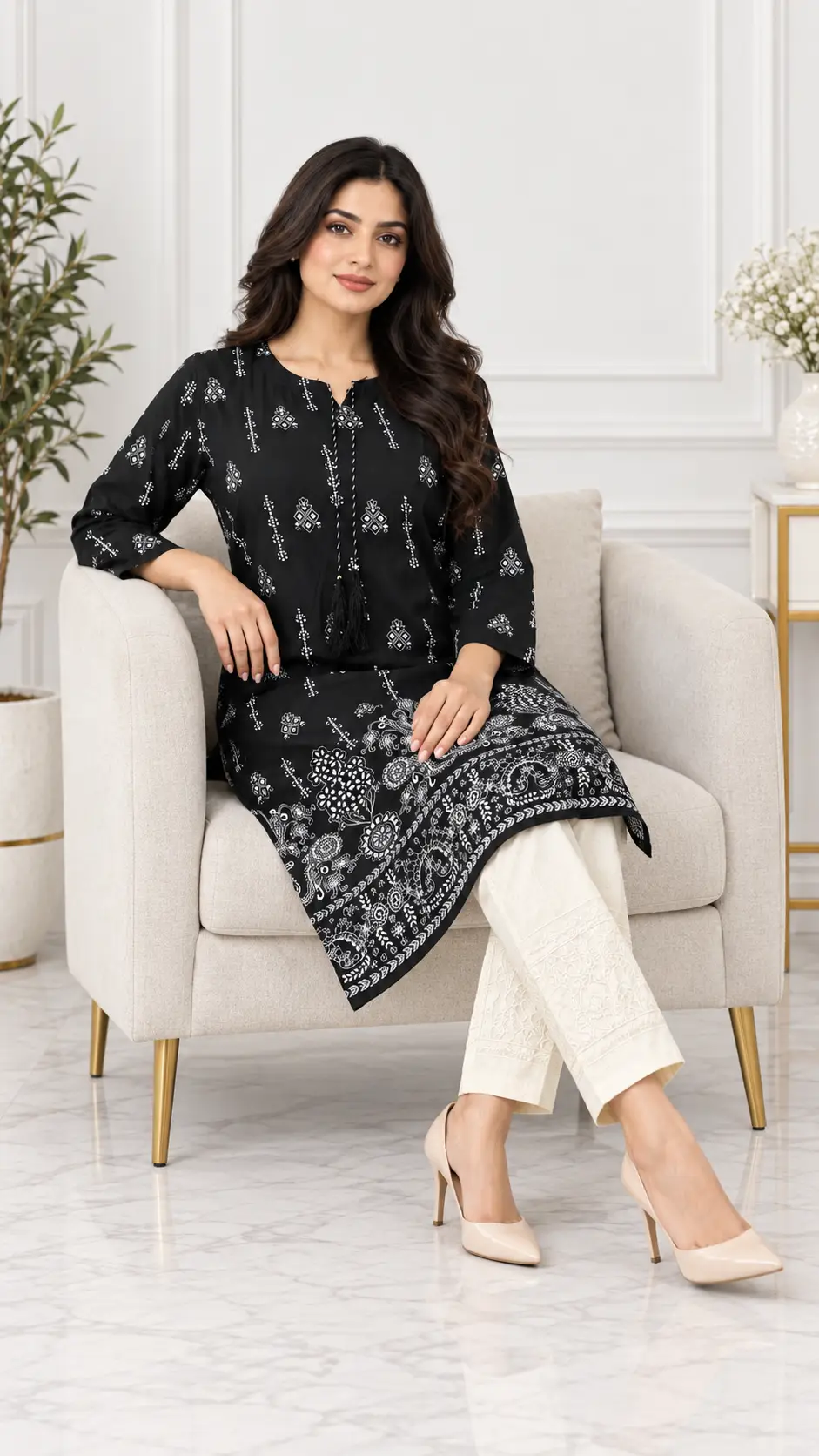 2 Pcs Women's Stitched Linen Printed Shirt And Trouser