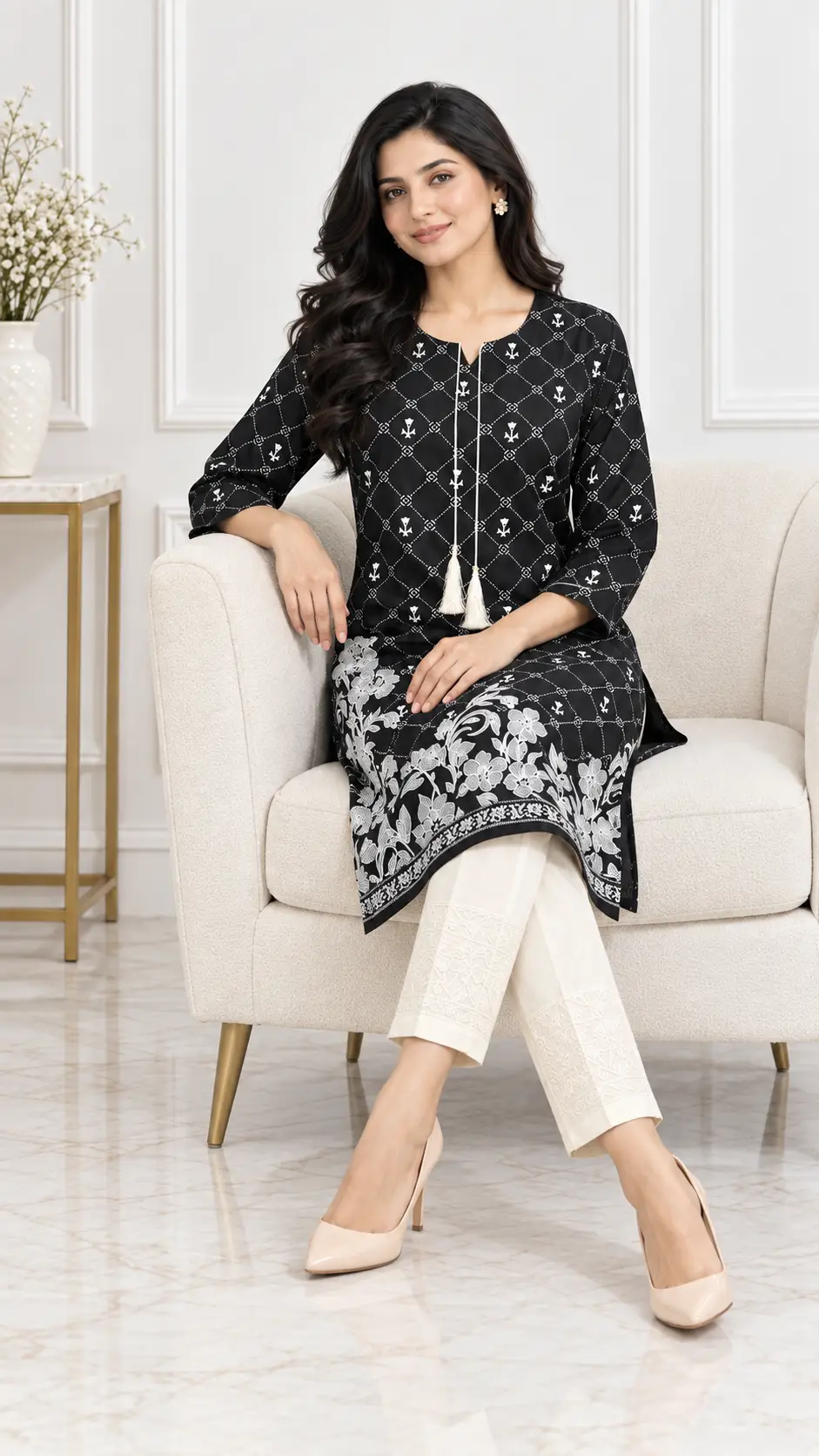 2 Pcs Women's Stitched Linen Printed Shirt And Trouser