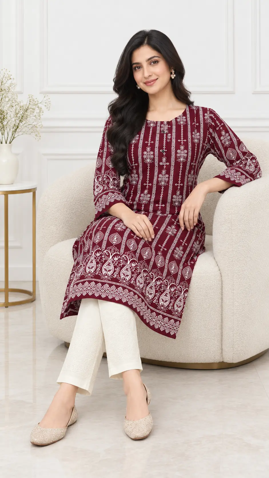 2 Pcs Women's Stitched Linen Printed Shirt And Trouser