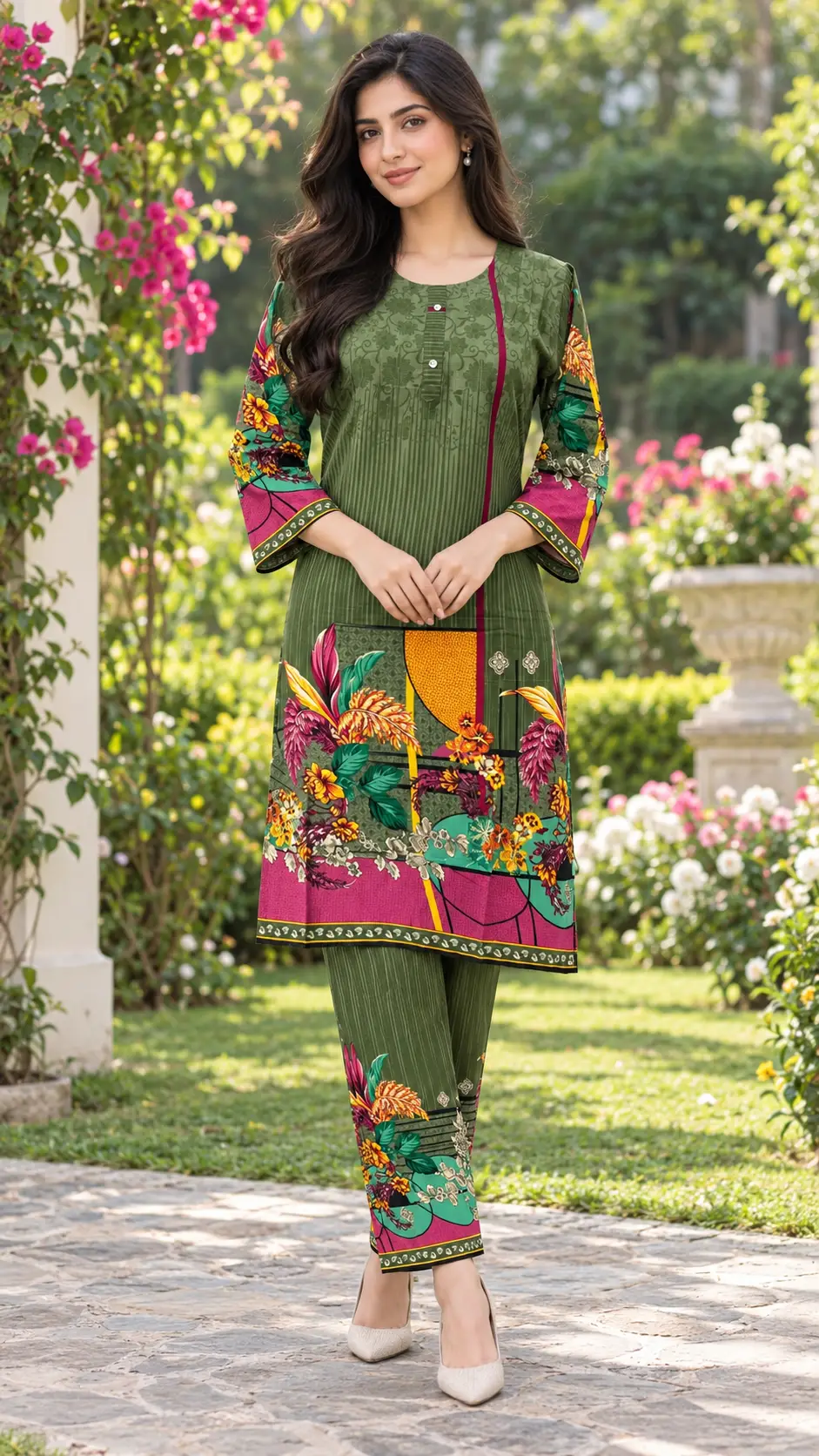 2 Pcs Women's Stitched Linen Printed Shirt And Trouser