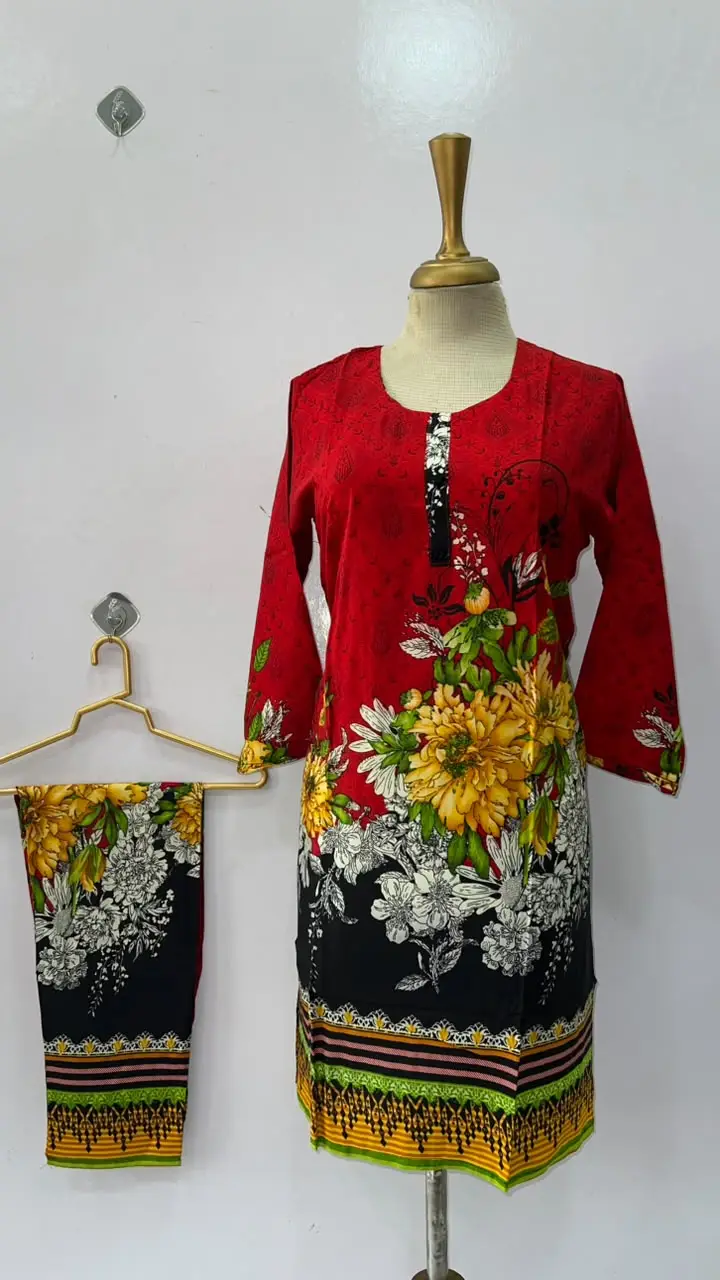 2 Pcs Women's Stitched Linen Printed Shirt And Trouser