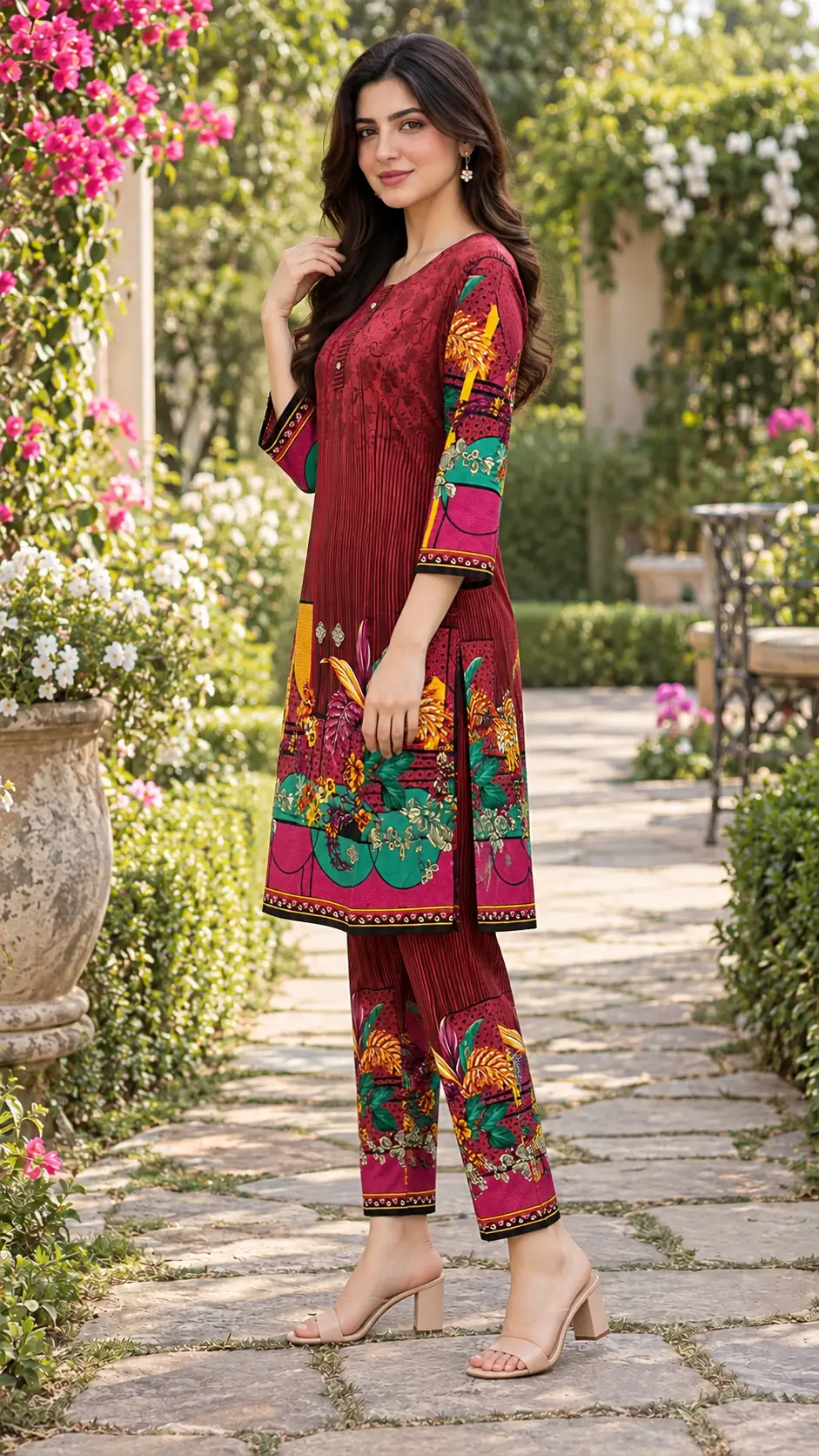 2 Pcs Women's Stitched Linen Printed Shirt And Trouser